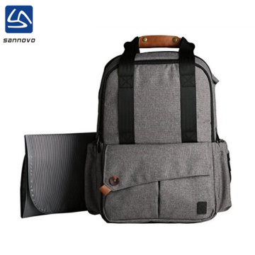 2018 custom multi-function waterproof grey diaper backpack with changing pad